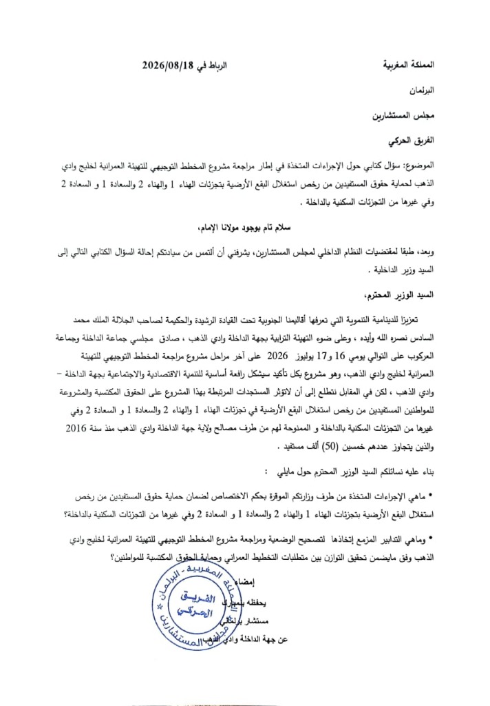 Dakhla SDAU Master Plan & Parliamentary Inquiry: What 50,000 Land Beneficiaries in Al Hanaa & Essada Need to Know