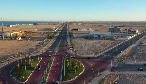 Wide modern double-lane highway in Dakhla
